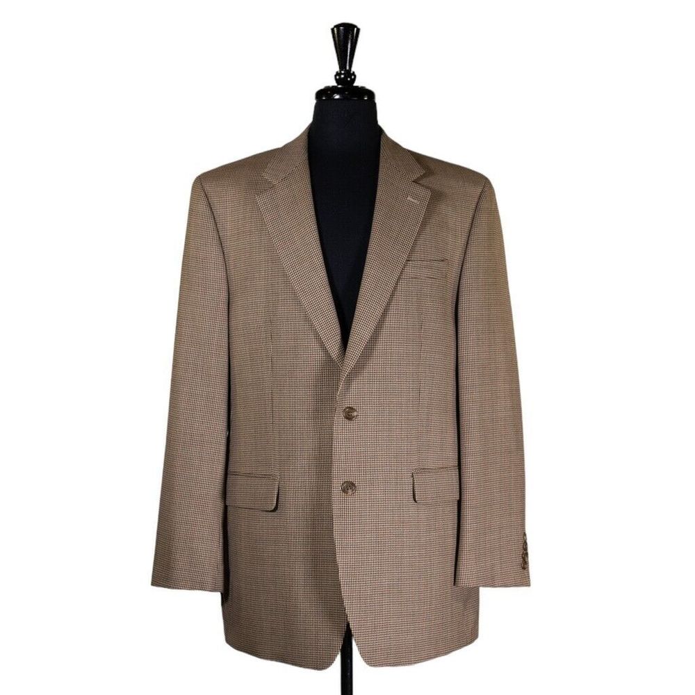 Chaps Ralph Lauren Mens Blazer Beige Check Wool Lined Suit Jacket Sport Coat 42L